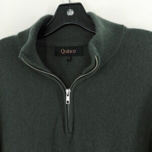 Quince 100% Mongolian Cashmere Men's Large Quarter Zip Sweater Moss Green